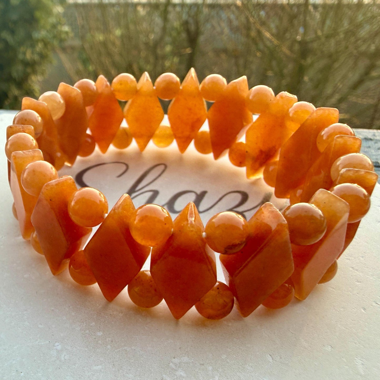 Orange Aventurine Diamond Cut Bracelet – Creativity & Confidence Crystal Stretch Bracelet, Geometric Healing Jewelry