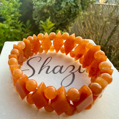 Orange Aventurine Diamond Cut Bracelet – Creativity & Confidence Crystal Stretch Bracelet, Geometric Healing Jewelry