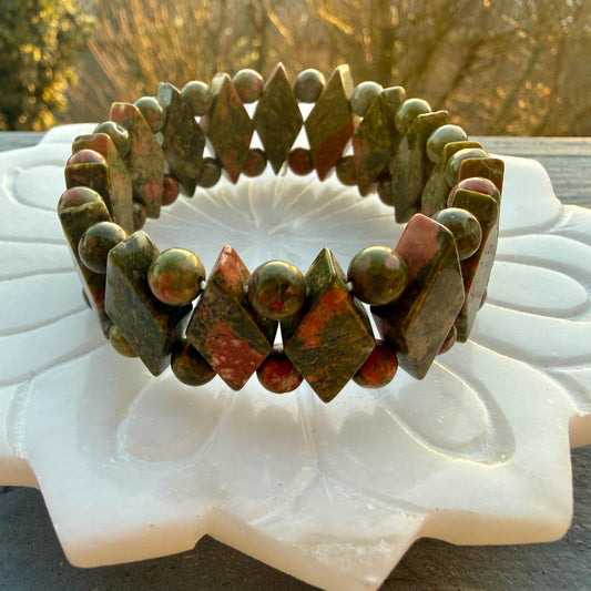 Unakite Crystal Bracelet – Diamond Cut, Emotional Balance Healing Jewelry