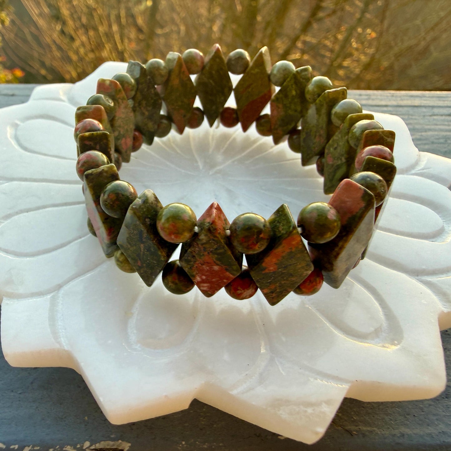 Unakite Crystal Bracelet – Diamond Cut, Emotional Balance Healing Jewelry