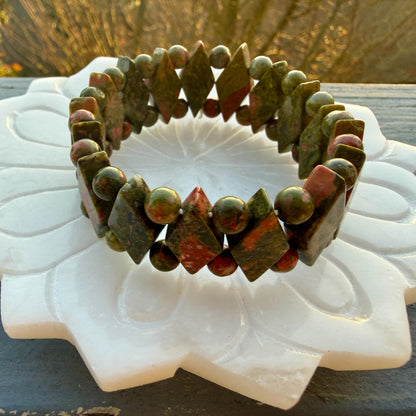 Unakite Crystal Bracelet – Diamond Cut, Emotional Balance Healing Jewelry