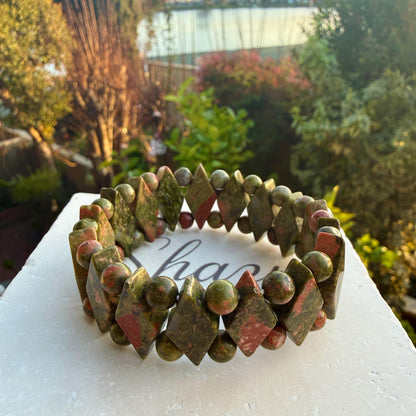 Unakite Crystal Bracelet – Diamond Cut, Emotional Balance Healing Jewelry