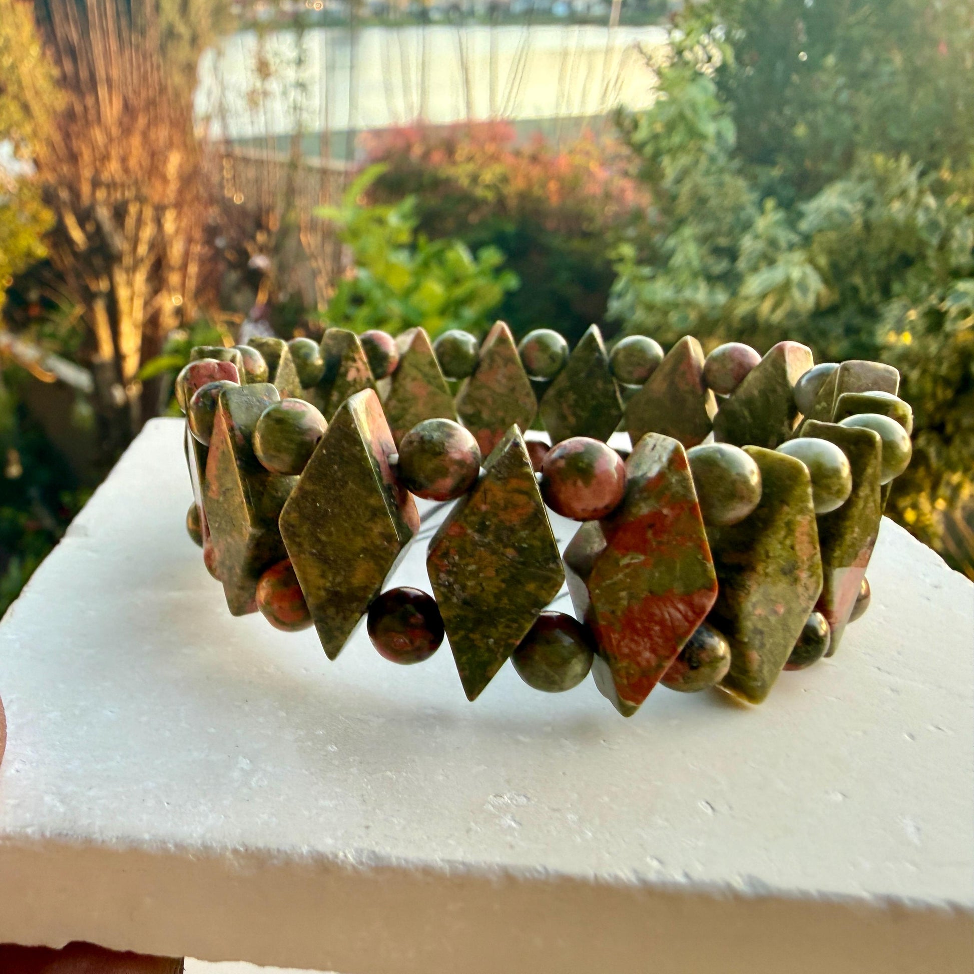 Unakite Crystal Bracelet – Diamond Cut, Emotional Balance Healing Jewelry