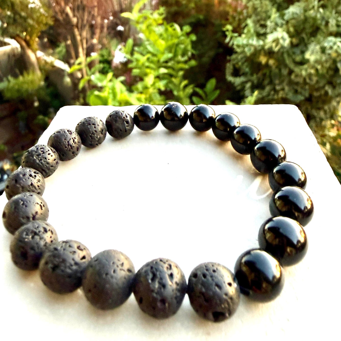 Black Tourmaline & Lava Stone Men’s Bracelet – Beaded Bracelet for Grounding, Protection and Balance