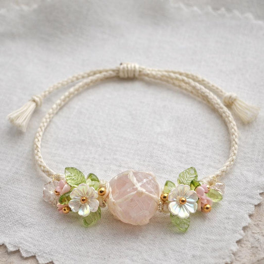Raw Rose Quartz Crystal Bracelet – Adjustable Boho Spiritual Gift for Her