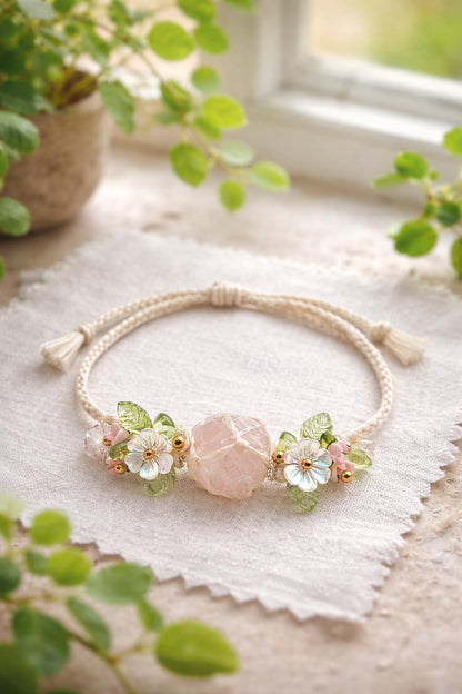 Raw Rose Quartz Crystal Bracelet – Adjustable Boho Spiritual Gift for Her