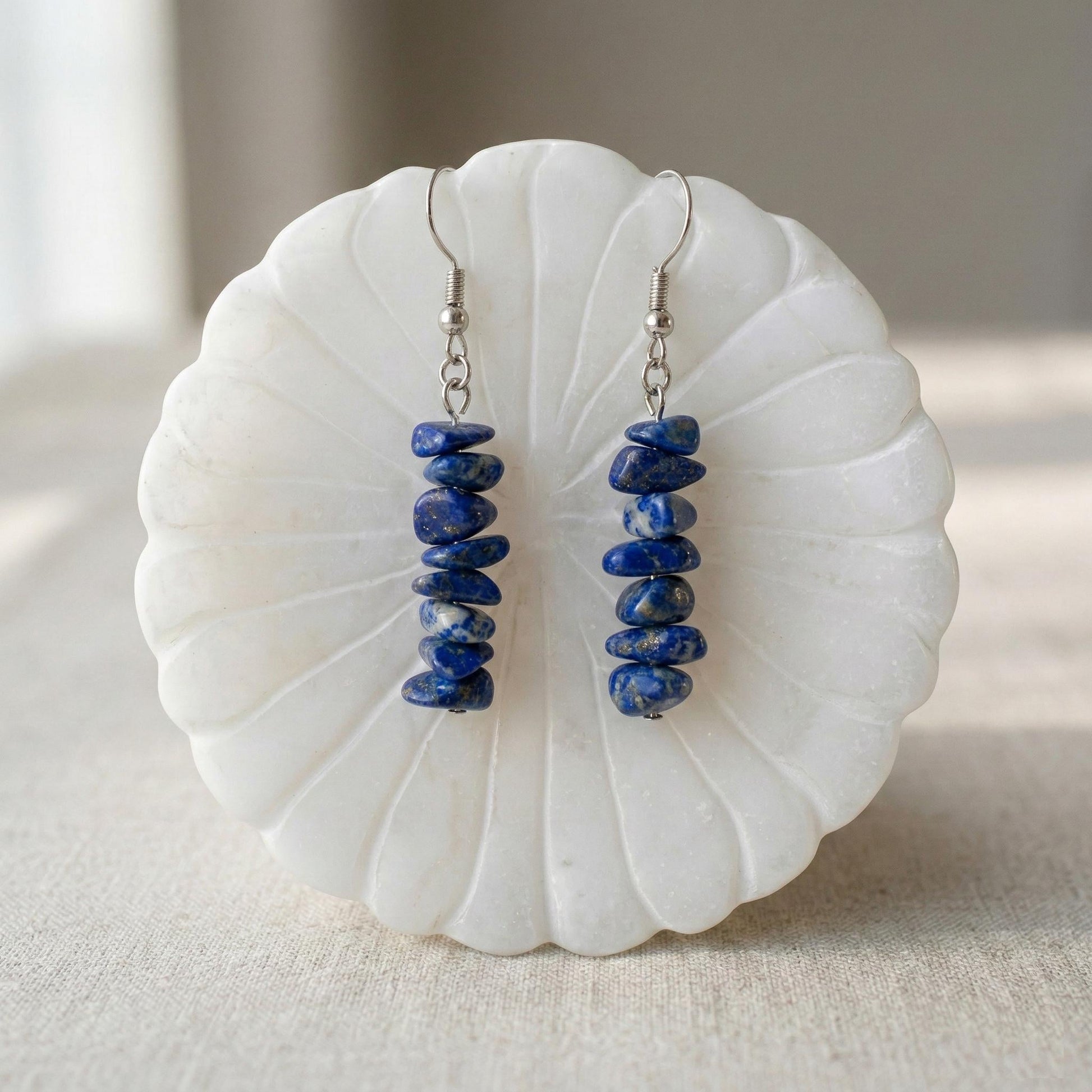 Lapis Lazuli Earrings – Natural Crystal Drop Earrings | Throat Chakra | Healing & Spiritual Balance | Boho Jewelry