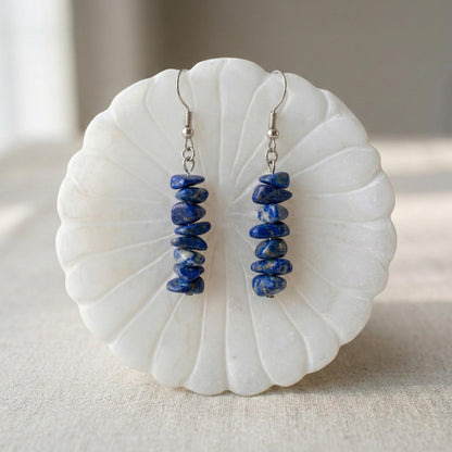 Lapis Lazuli Earrings – Natural Crystal Drop Earrings | Throat Chakra | Healing & Spiritual Balance | Boho Jewelry