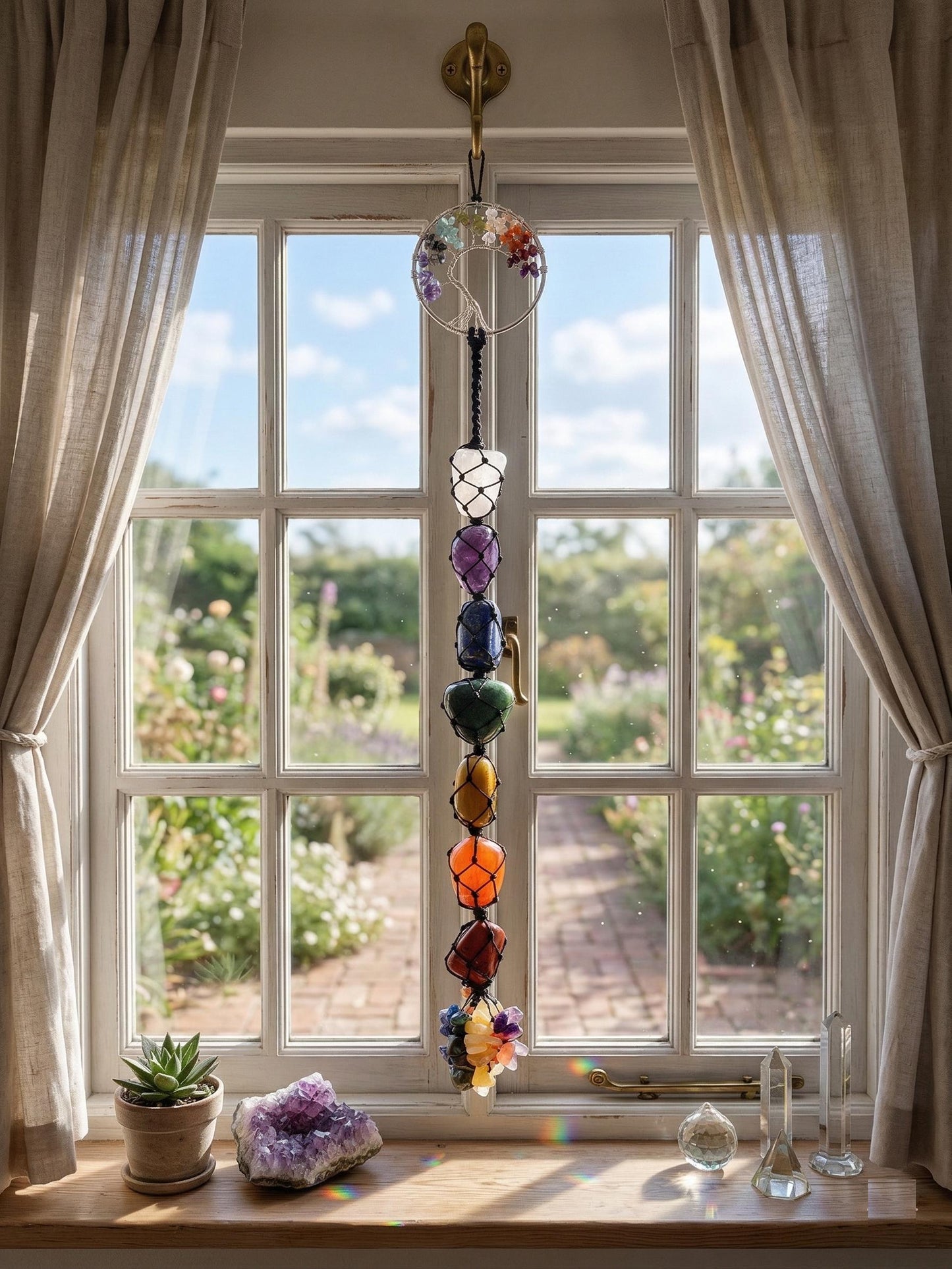 7 Chakra Tree of Life Hanging Decor – Macrame Gemstone Ornament for Meditation Room