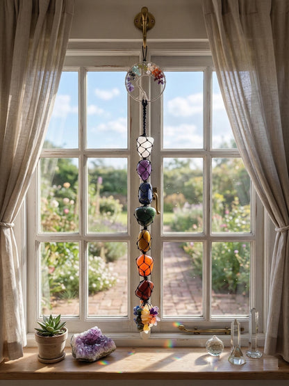 7 Chakra Tree of Life Hanging Decor – Macrame Gemstone Ornament for Meditation Room
