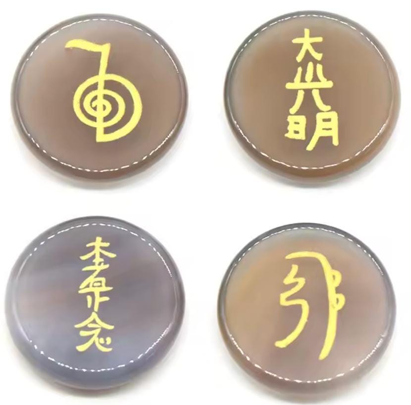 Reiki Healing Stone Set Usui Reiki Symbol Engraved Metaphysical Energy Healing Crystal