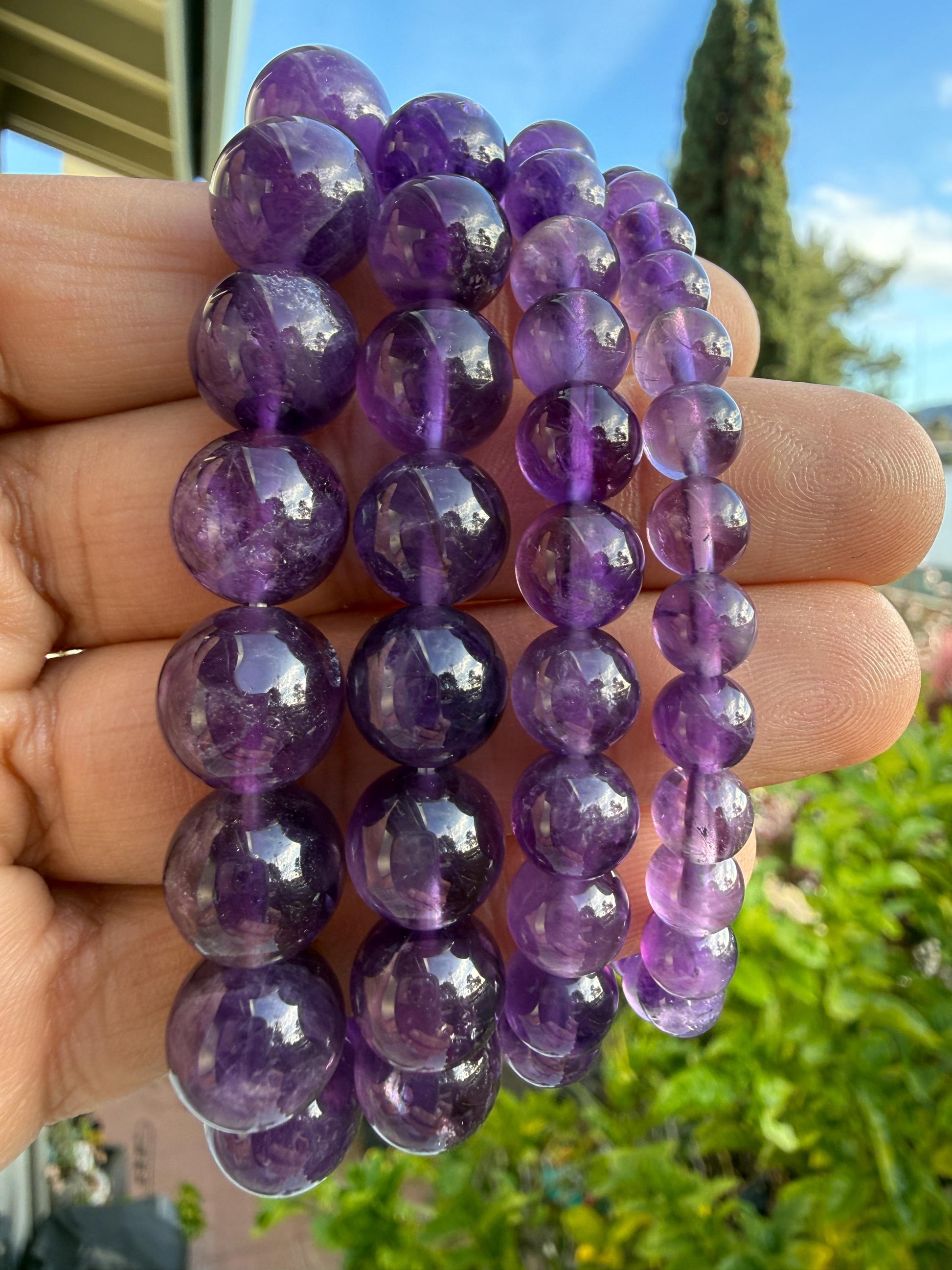 Natural Deep Purple Brazil Amethyst Bracelet (6mm-12mm) | High Grade February Birthstone Jewelry