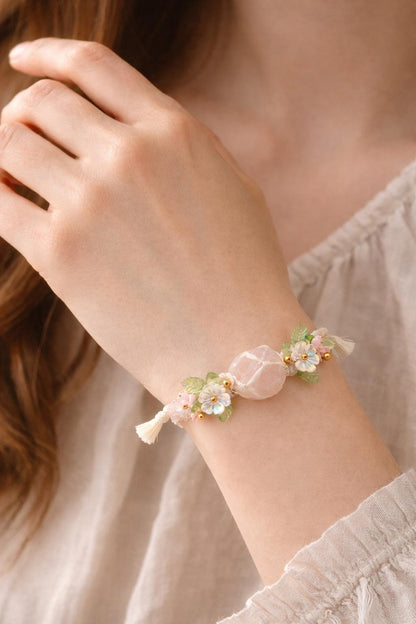 Raw Rose Quartz Crystal Bracelet – Adjustable Boho Spiritual Gift for Her
