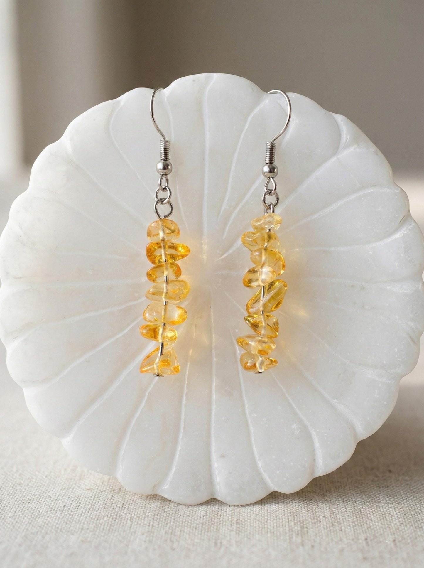 Citrine Earrings – Natural Crystal Drop Earrings | Solar Plexus | Healing & Spiritual Balance | Boho Jewelry