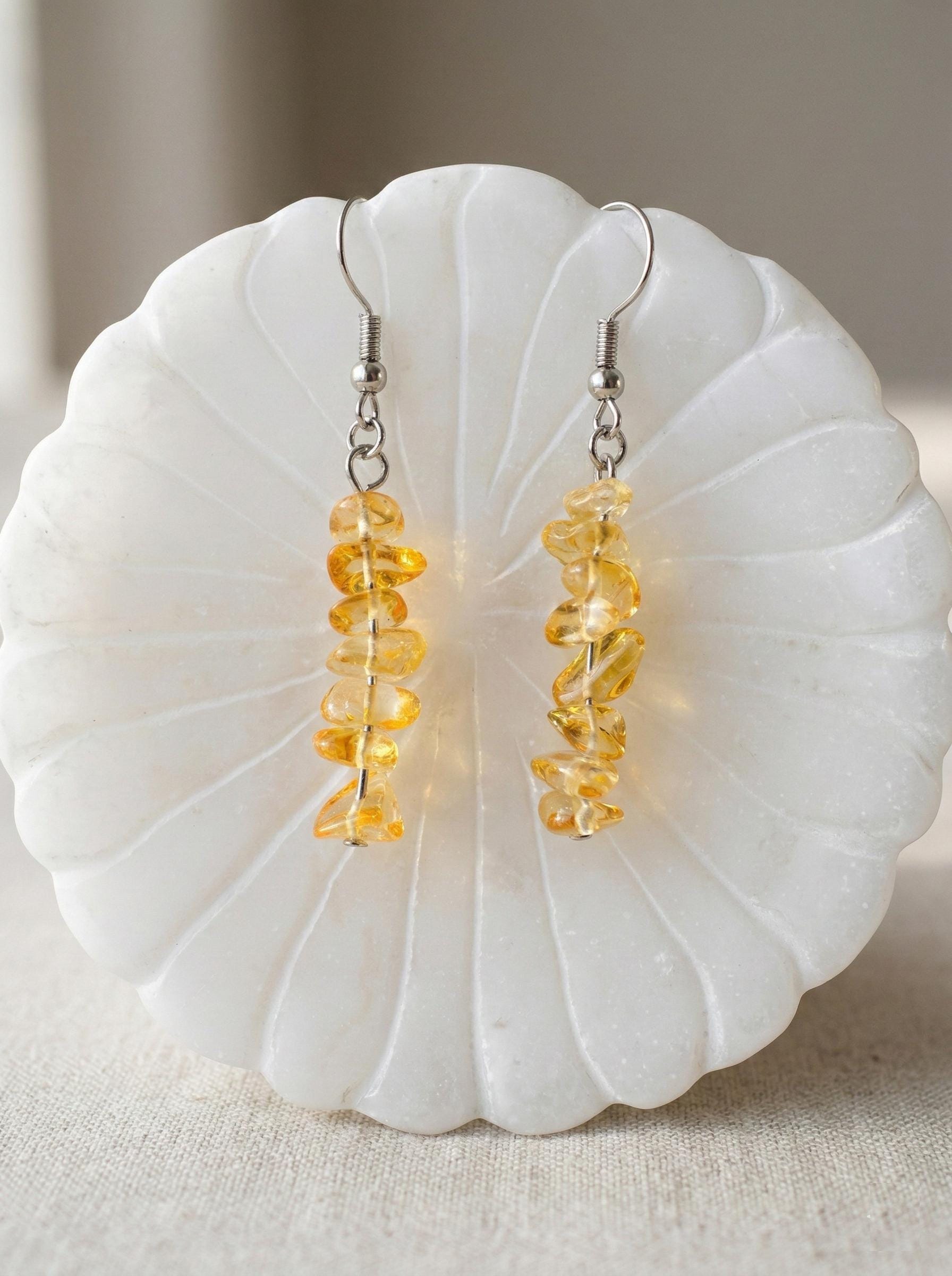 Citrine Earrings – Natural Crystal Drop Earrings | Solar Plexus | Healing & Spiritual Balance | Boho Jewelry