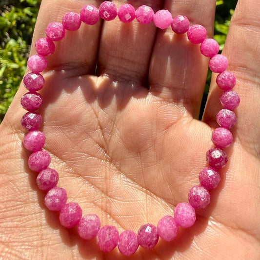 Natural Ruby Sapphire Bracelet – 6mm Faceted Gemstone Bracelet – Mothers Day Gift – Passion & Vitality Jewelry