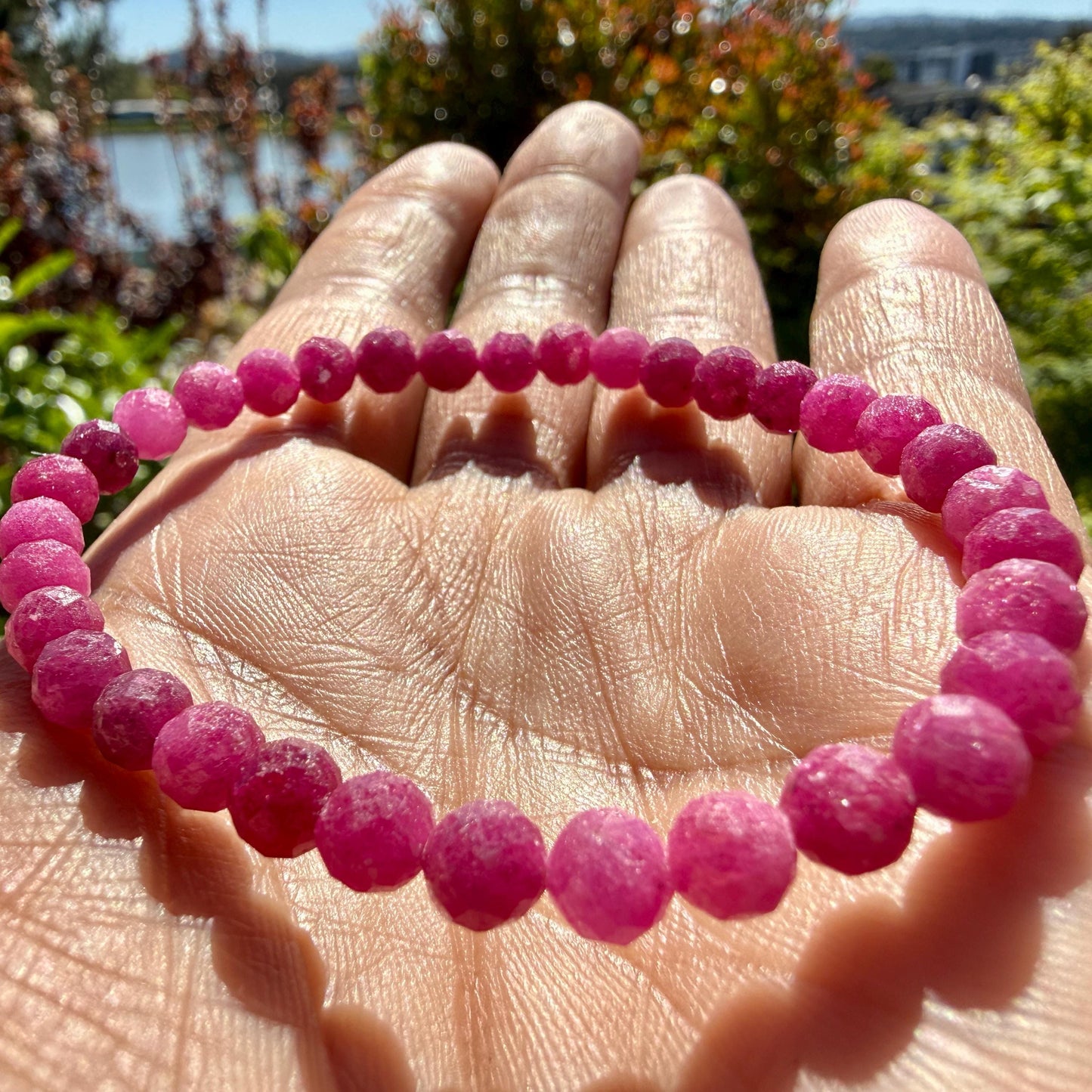 Natural Ruby Sapphire Bracelet – 6mm Faceted Gemstone Bracelet – Mothers Day Gift – Passion & Vitality Jewelry