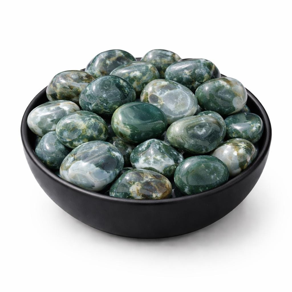 Moss Agate Tumbled Stone – Natural Crystal for Growth, Healing, Abundance & Emotional Balance