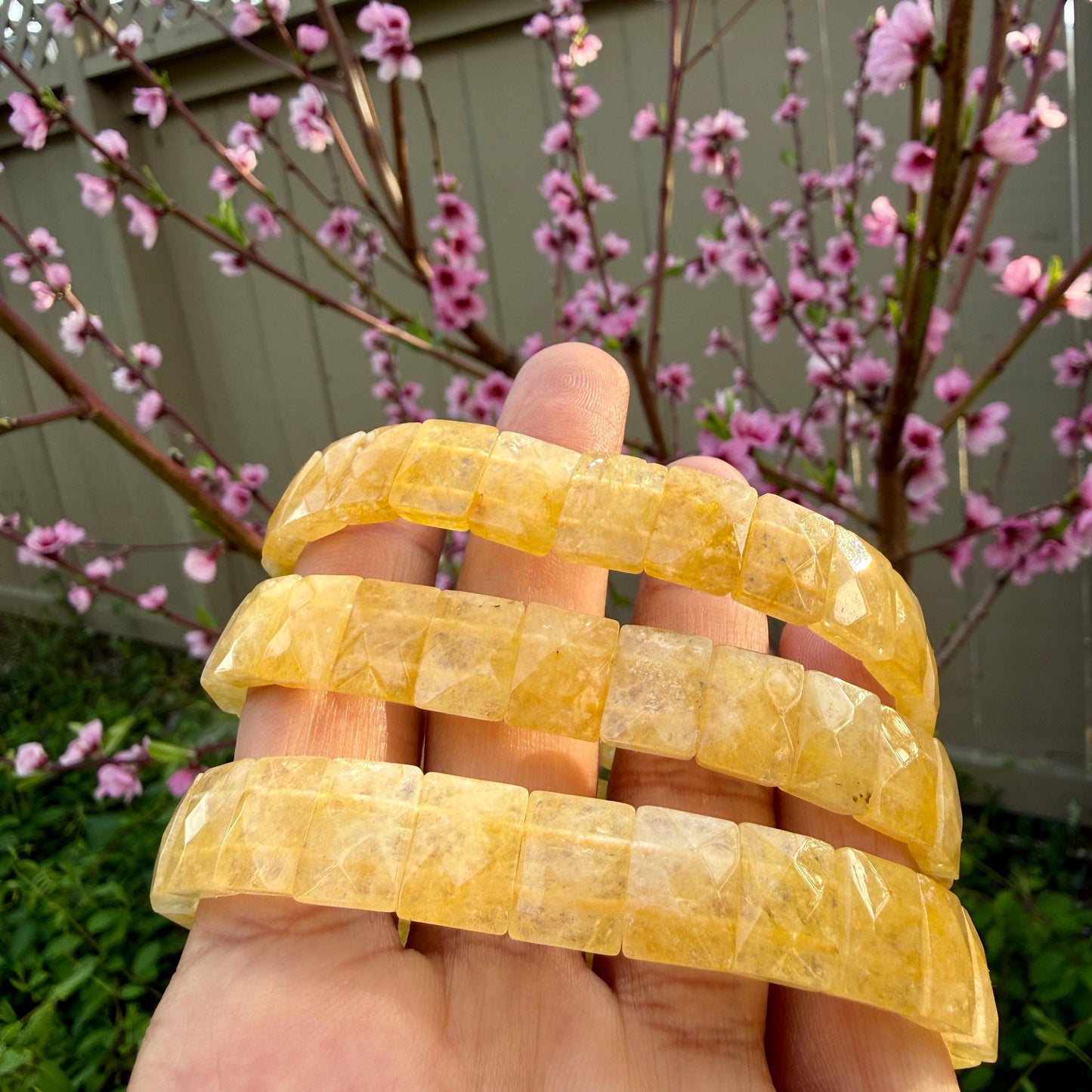 Authentic Natural Citrine Bracelet Untreated Solar Plexus Jewelry Faceted Square Pyramid Manifestation Gift