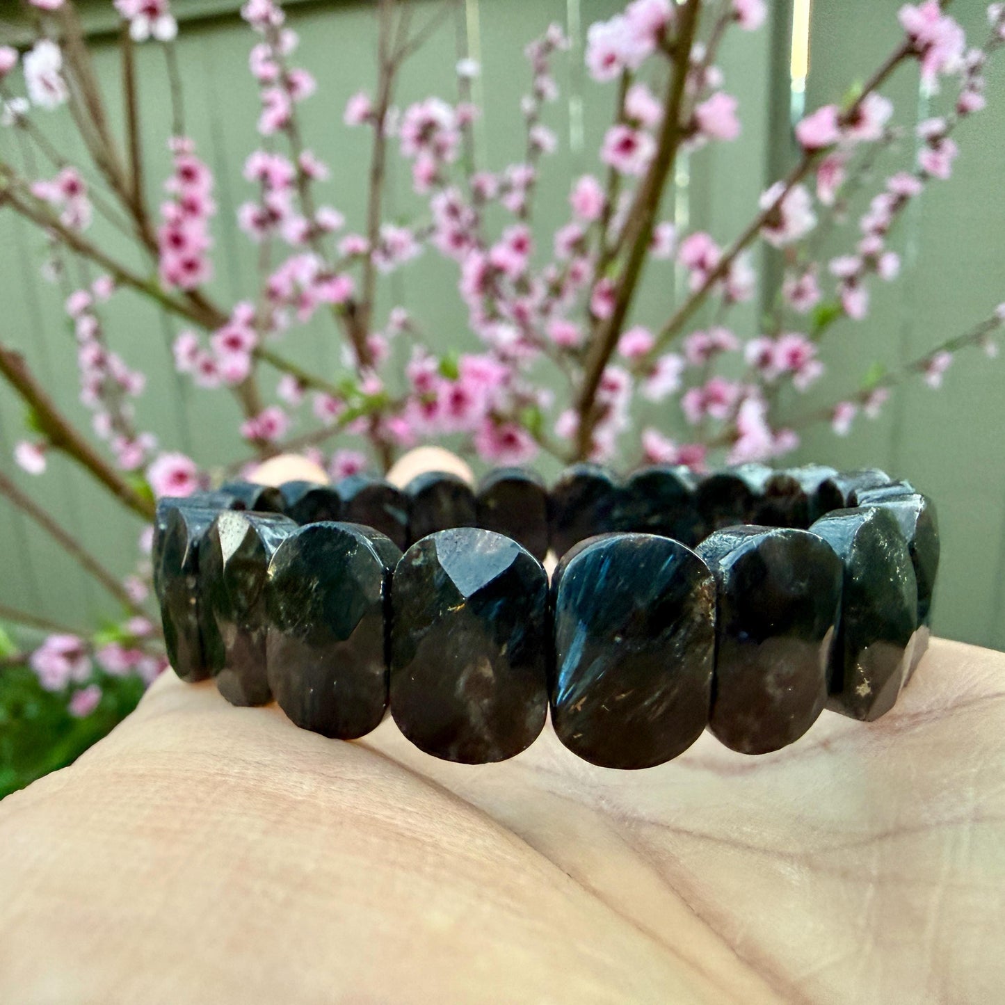 Greenland Nuummite Bracelet 14x9mm Rare Stone, Protection Grounding Crystal, Sorcerer’s Stone