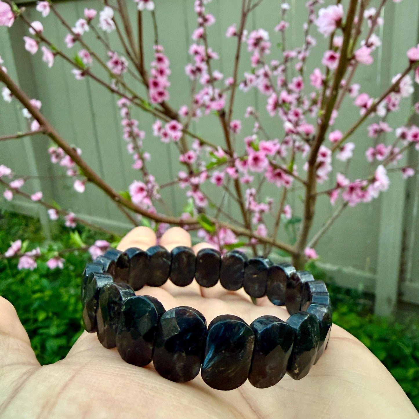 Greenland Nuummite Bracelet 14x9mm Rare Stone, Protection Grounding Crystal, Sorcerer’s Stone