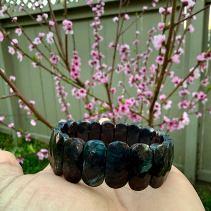 Greenland Nuummite Bracelet 20x10mm Rare Stone, Protection Grounding Crystal, Sorcerer’s Stone