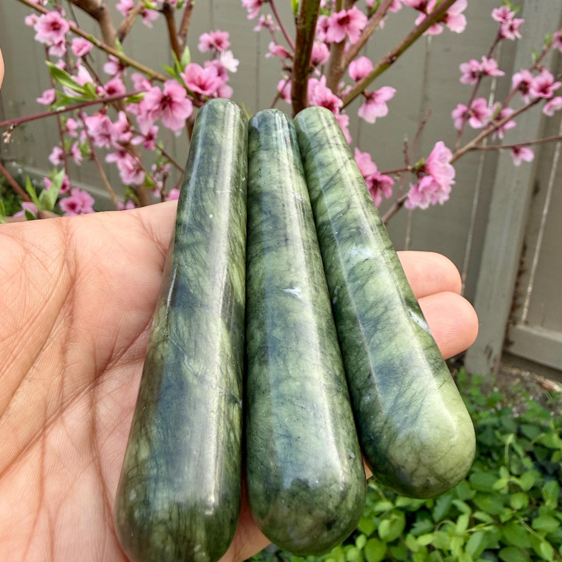Green Jade Crystal Massage Wand | Natural Stone Massager for Acupressure and Trigger Point