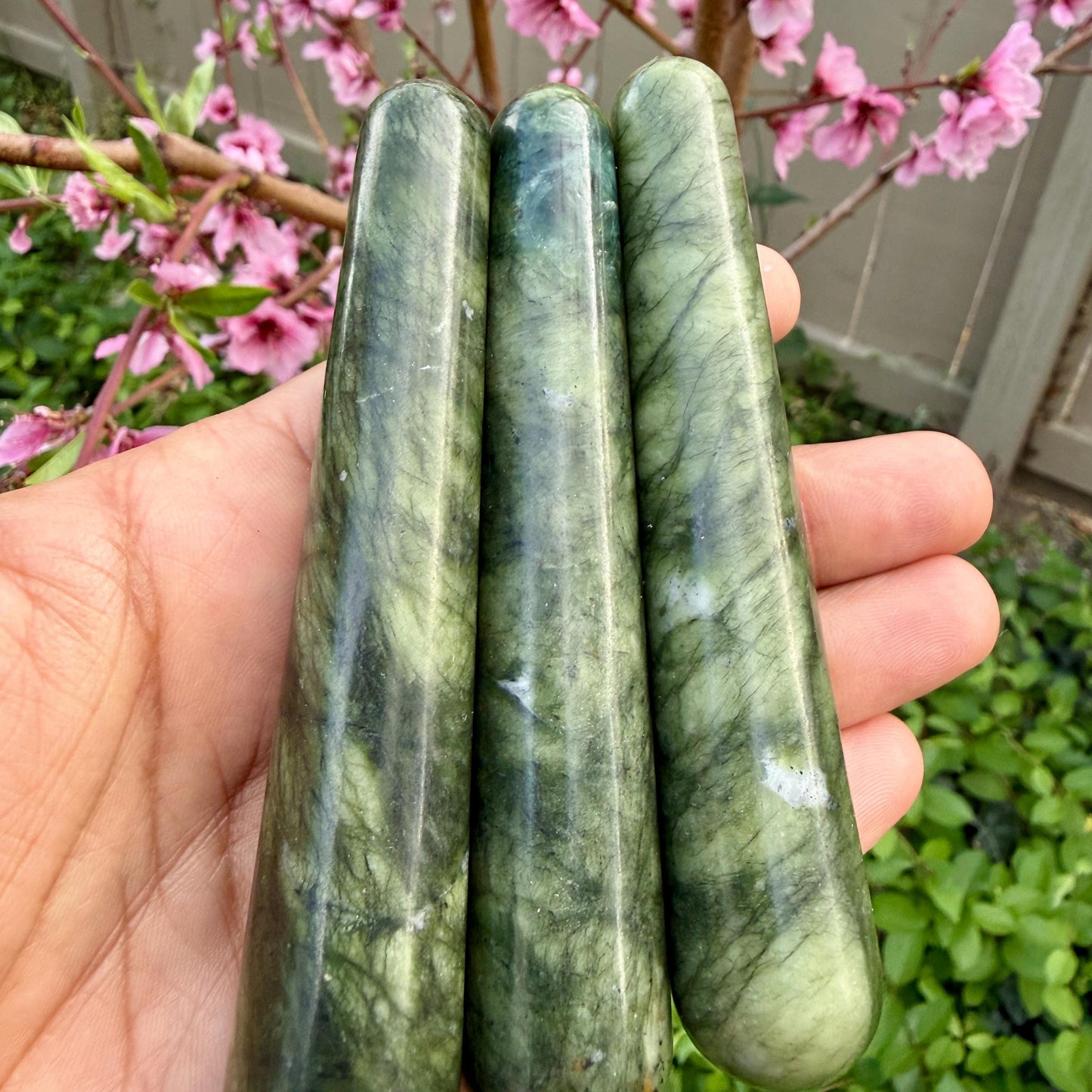 Green Jade Crystal Massage Wand | Natural Stone Massager for Acupressure and Trigger Point