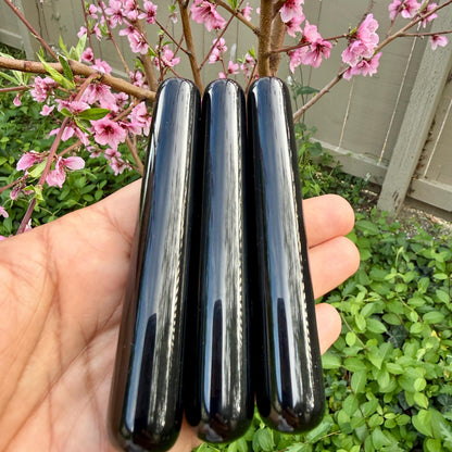 Black Obsidian Crystal Massage Wand | Natural Stone Massager for Acupressure and Trigger Point