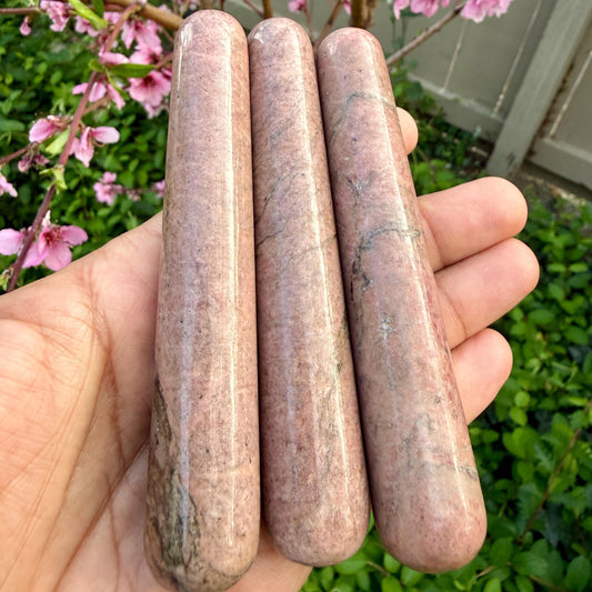 Rhodonite Crystal Massage Wand | Natural Stone Massager for Acupressure and Trigger Point