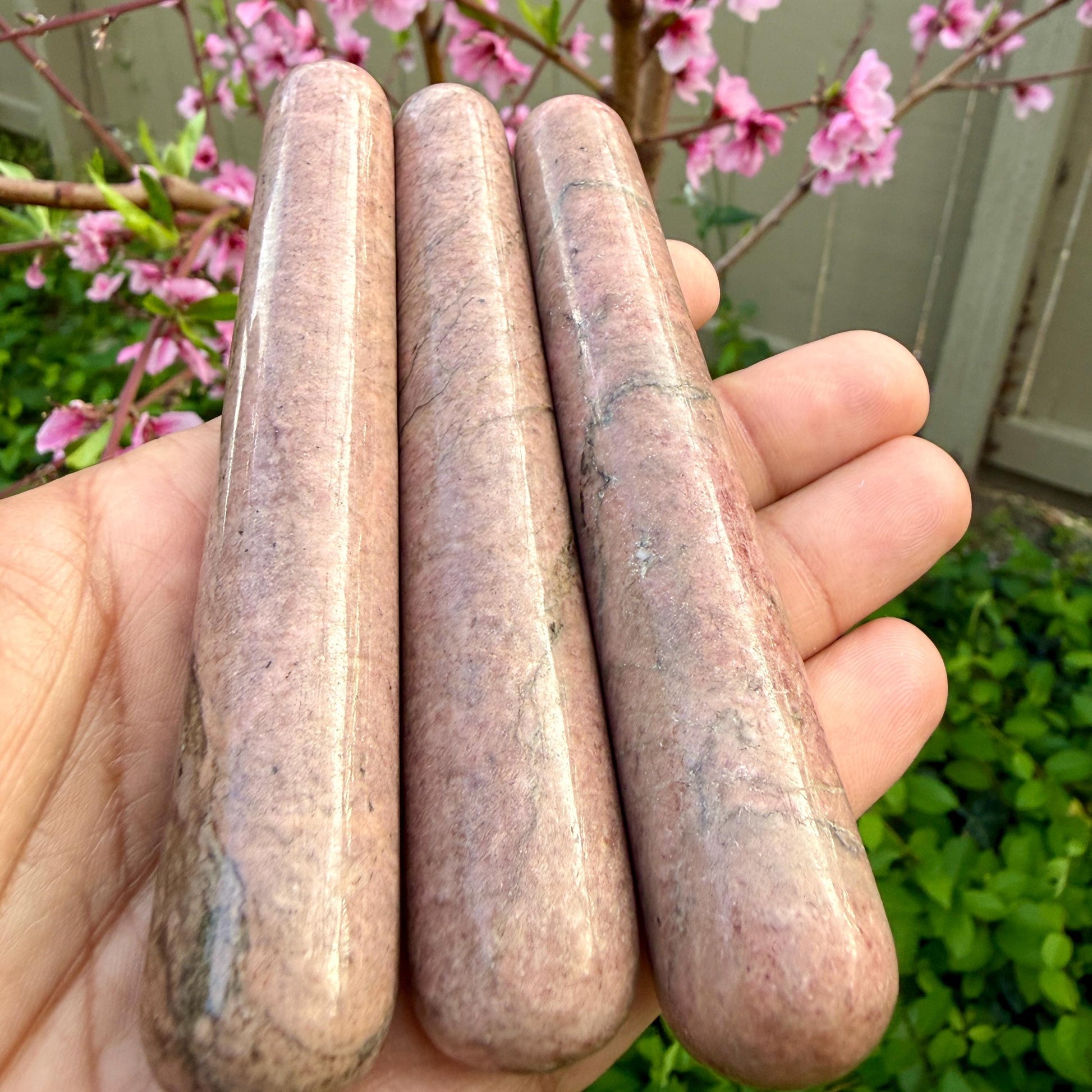 Rhodonite Crystal Massage Wand | Natural Stone Massager for Acupressure and Trigger Point