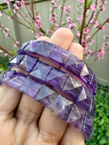 Amethyst Bracelet 11MM – Square Pyramid Cut Crystal for Calm, Intuition & Spiritual Protection