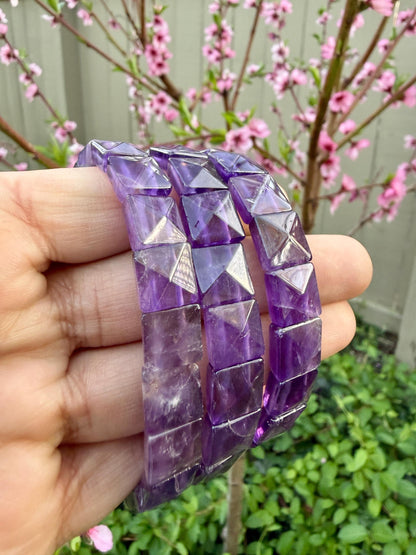 Amethyst Bracelet 11MM – Square Pyramid Cut Crystal for Calm, Intuition & Spiritual Protection