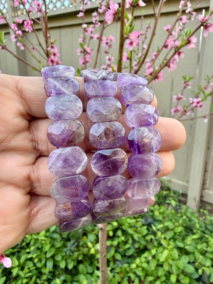 Amethyst Bracelet 15MM Oval Beads – Natural Crystal for Calm, Protection & Spiritual Growth