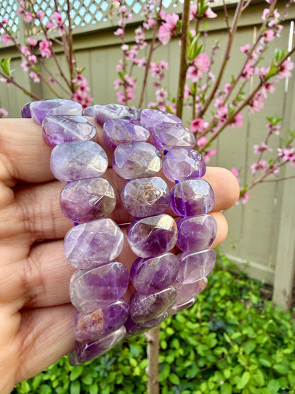 Amethyst Bracelet 15MM Oval Beads – Natural Crystal for Calm, Protection & Spiritual Growth