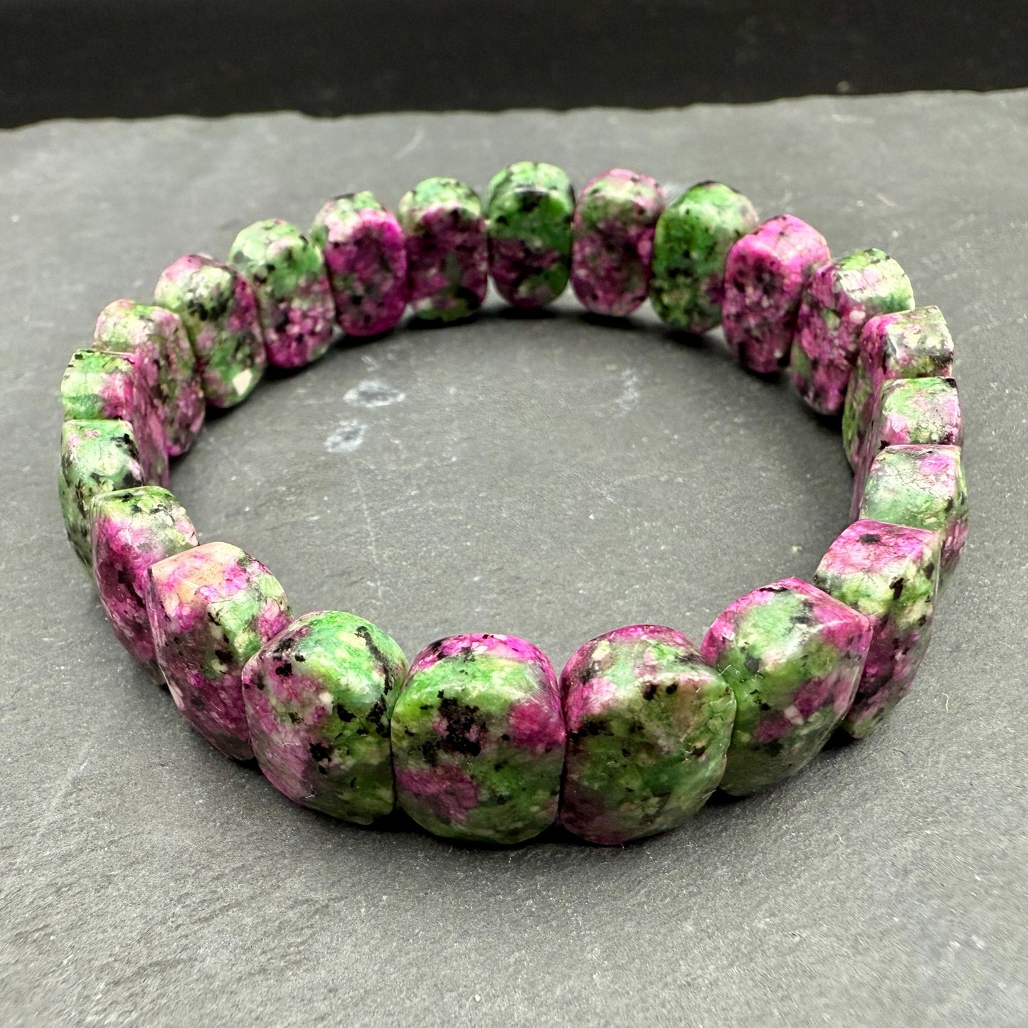 Ruby Zoisite Oval Faceted Bracelet 14MM • Natural African Ruby in Zoisite • Passion, Strength & Heart Healing Crystal Jewelry