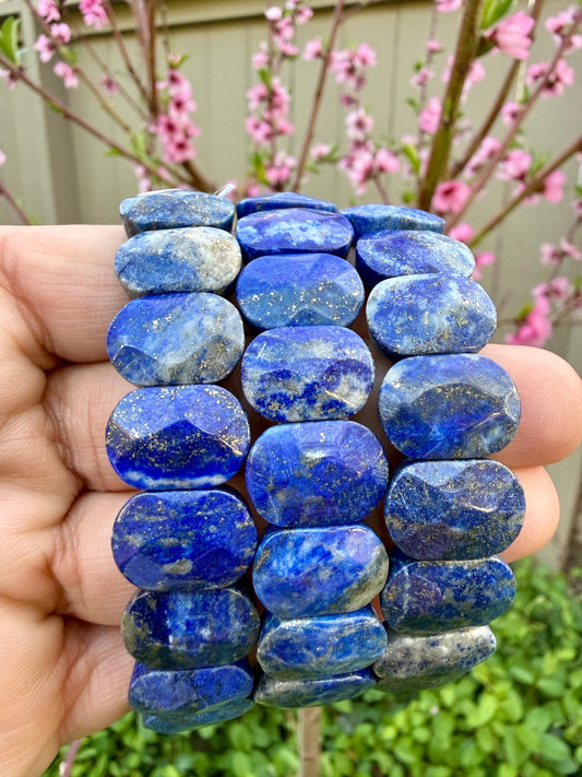 Lapis Lazuli Bracelet 15MM Oval Beads – Blue Crystal for Wisdom, Truth & Protection