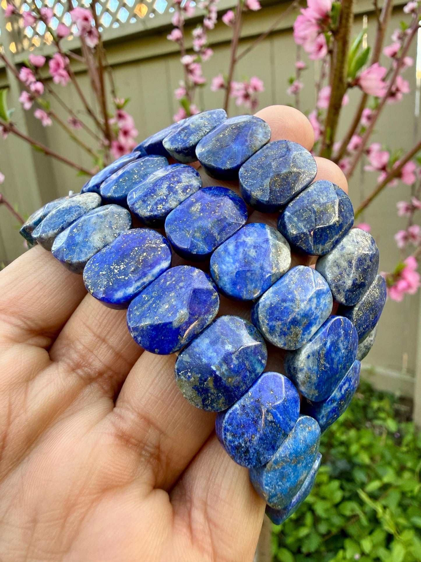 Lapis Lazuli Bracelet 15MM Oval Beads – Blue Crystal for Wisdom, Truth & Protection