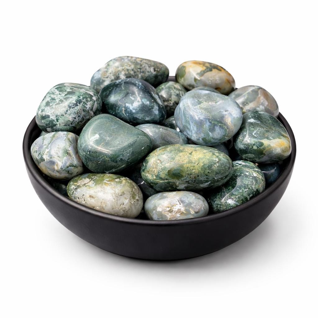 Moss Agate Tumbled Stone – Natural Crystal for Growth, Healing, Abundance & Emotional Balance
