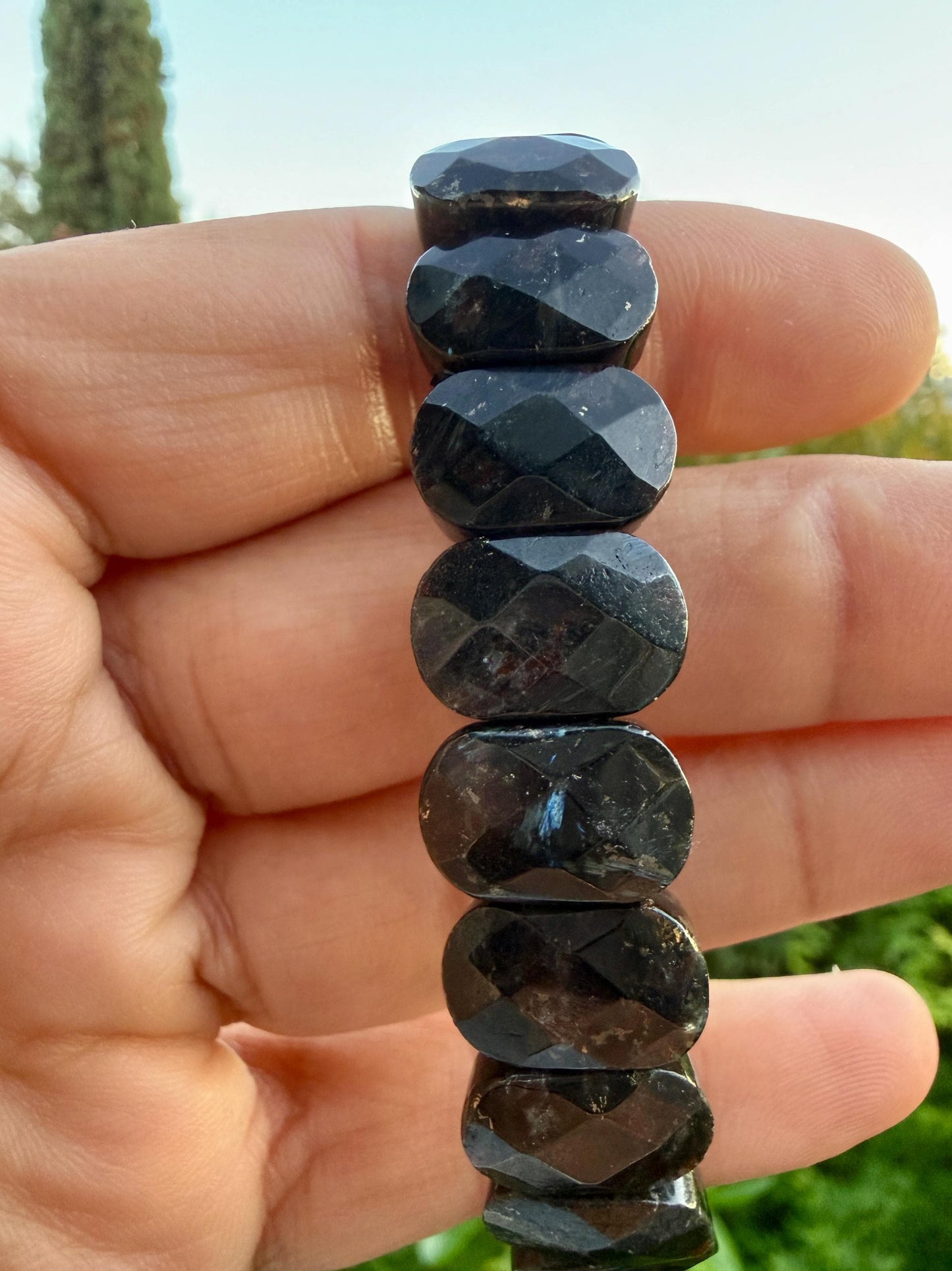 Greenland Nuummite Bracelet 14x9mm Rare Stone, Protection Grounding Crystal, Sorcerer’s Stone