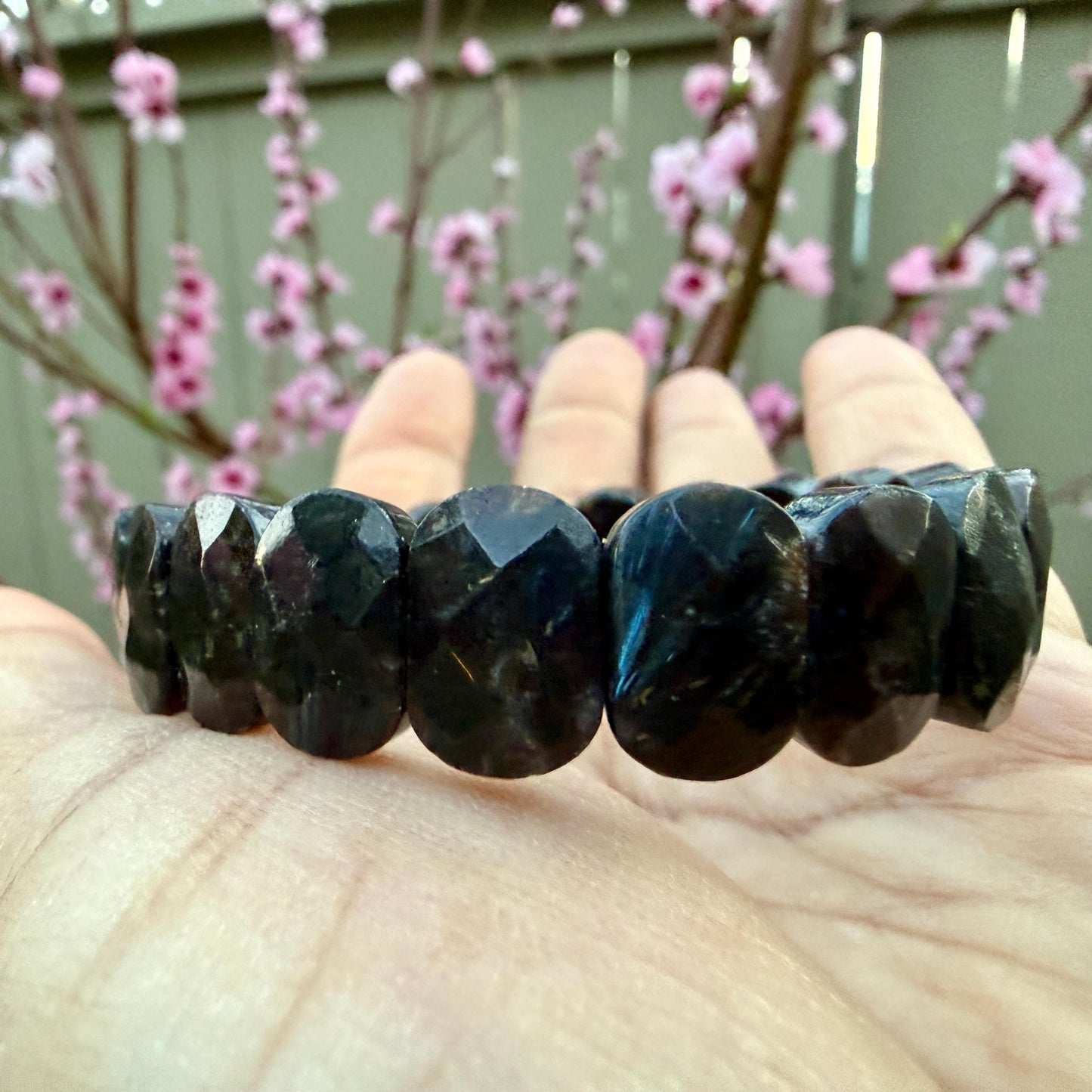 Greenland Nuummite Bracelet 14x9mm Rare Stone, Protection Grounding Crystal, Sorcerer’s Stone