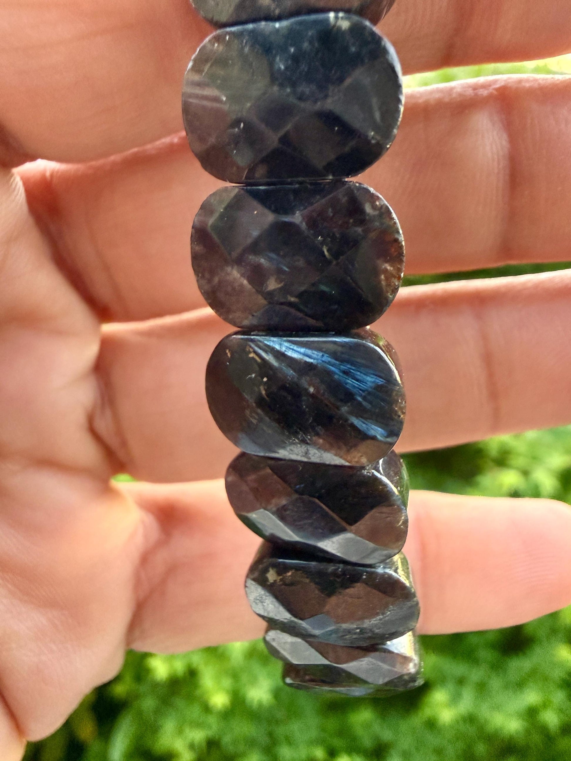 Greenland Nuummite Bracelet 14x9mm Rare Stone, Protection Grounding Crystal, Sorcerer’s Stone