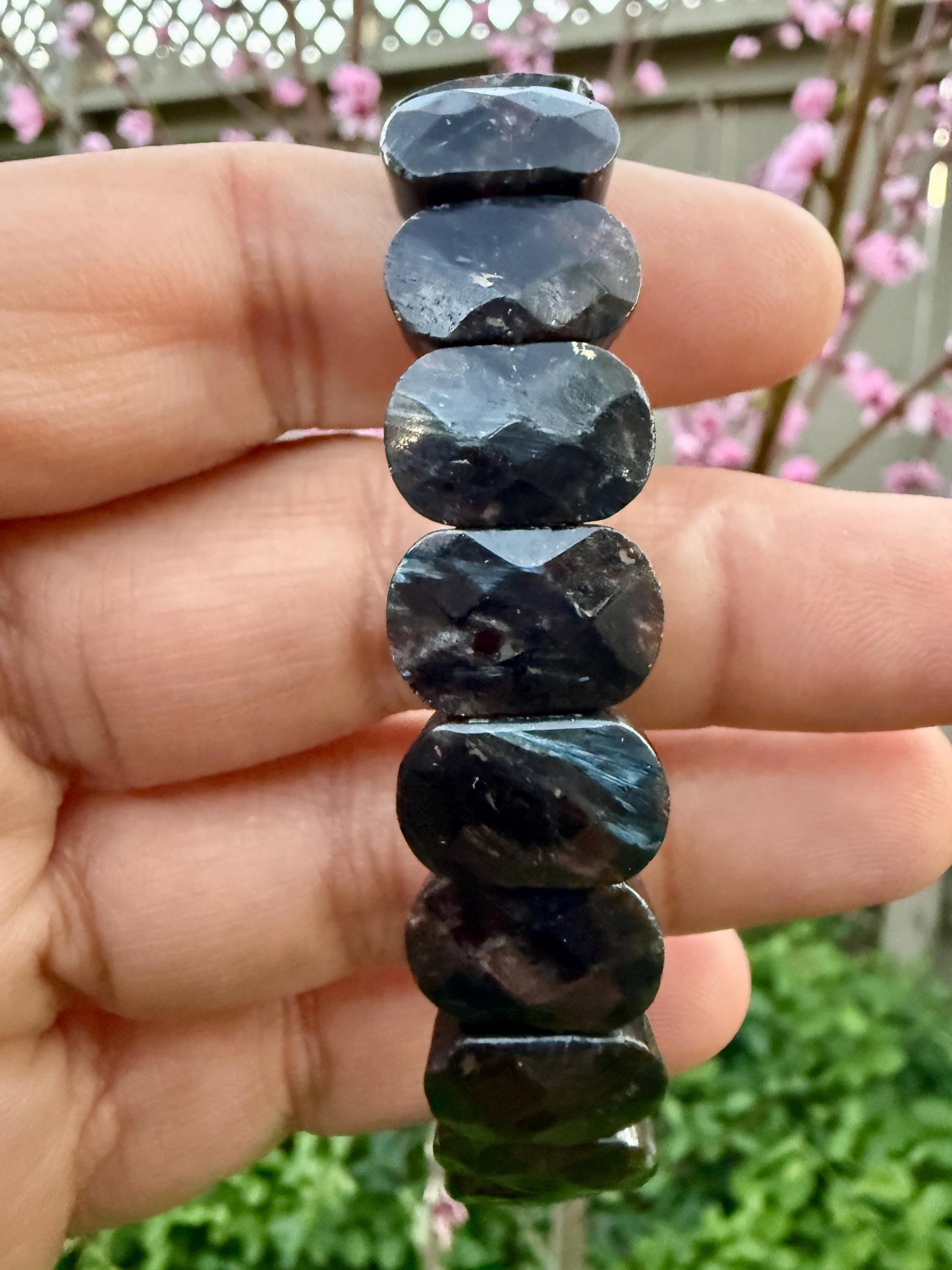 Greenland Nuummite Bracelet 14x9mm Rare Stone, Protection Grounding Crystal, Sorcerer’s Stone