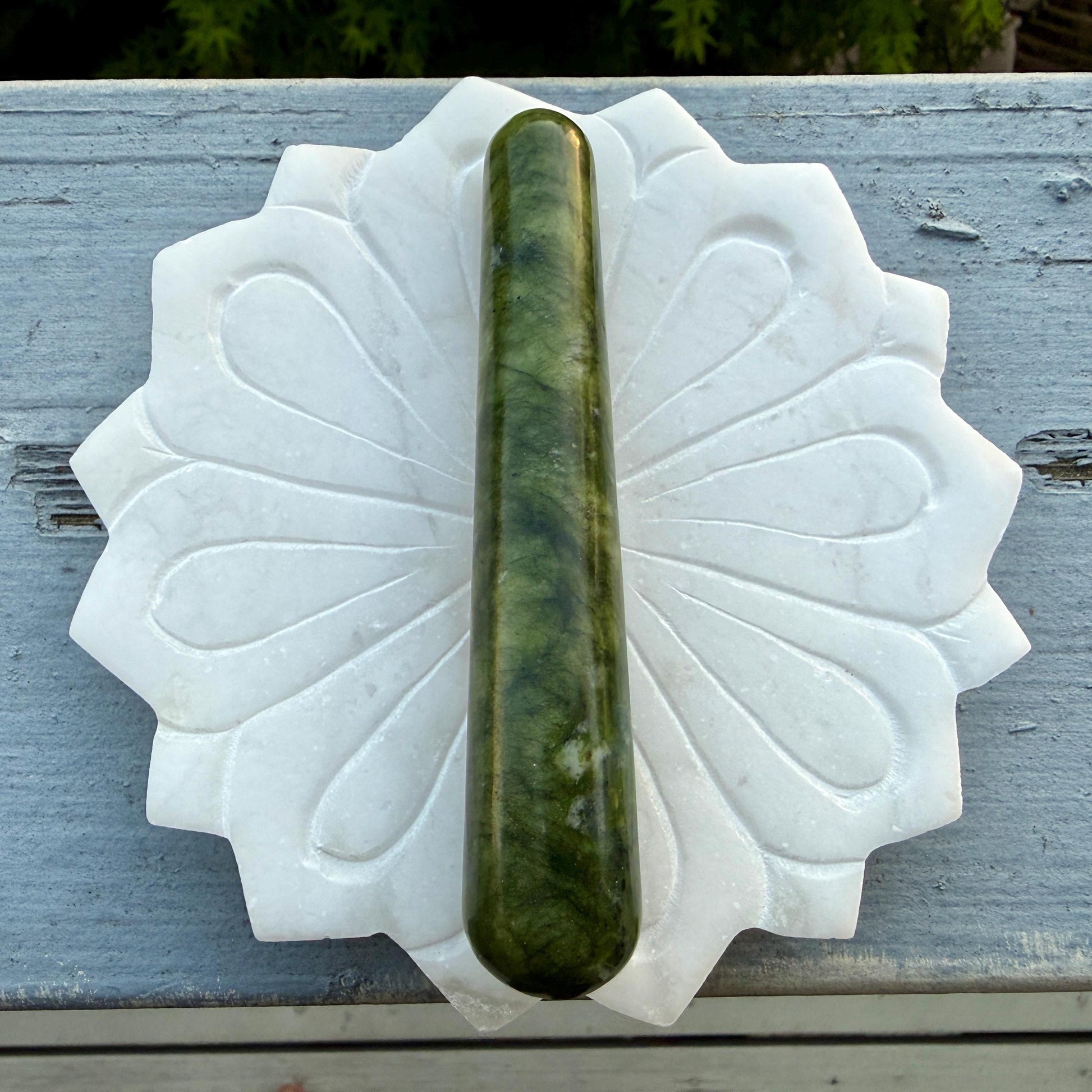 Green Jade Crystal Massage Wand | Natural Stone Massager for Acupressure and Trigger Point