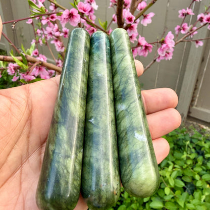 Green Jade Crystal Massage Wand | Natural Stone Massager for Acupressure and Trigger Point