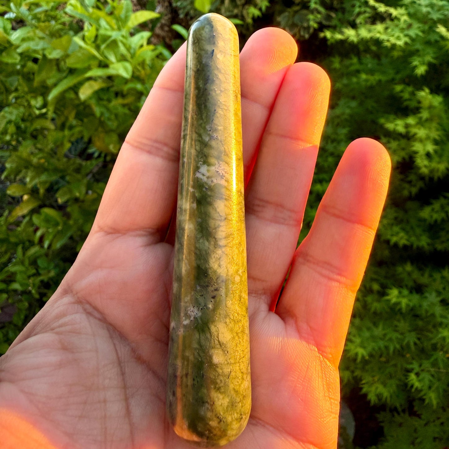 Green Jade Crystal Massage Wand | Natural Stone Massager for Acupressure and Trigger Point