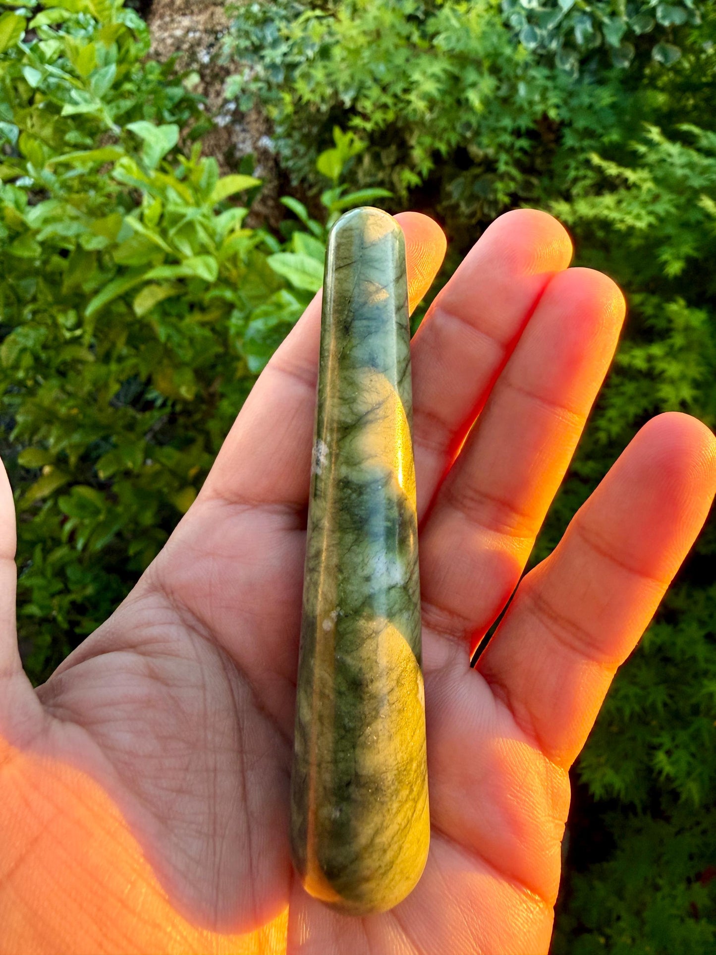 Green Jade Crystal Massage Wand | Natural Stone Massager for Acupressure and Trigger Point