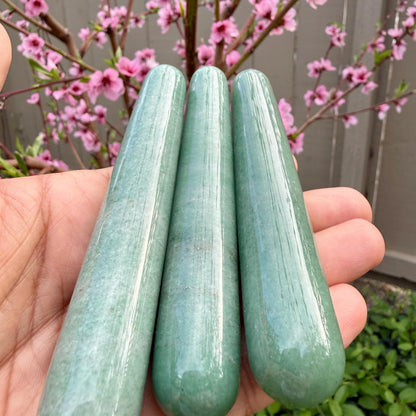 Green Aventurine Crystal Massage Wand | Natural Stone Massager for Acupressure and Trigger Point