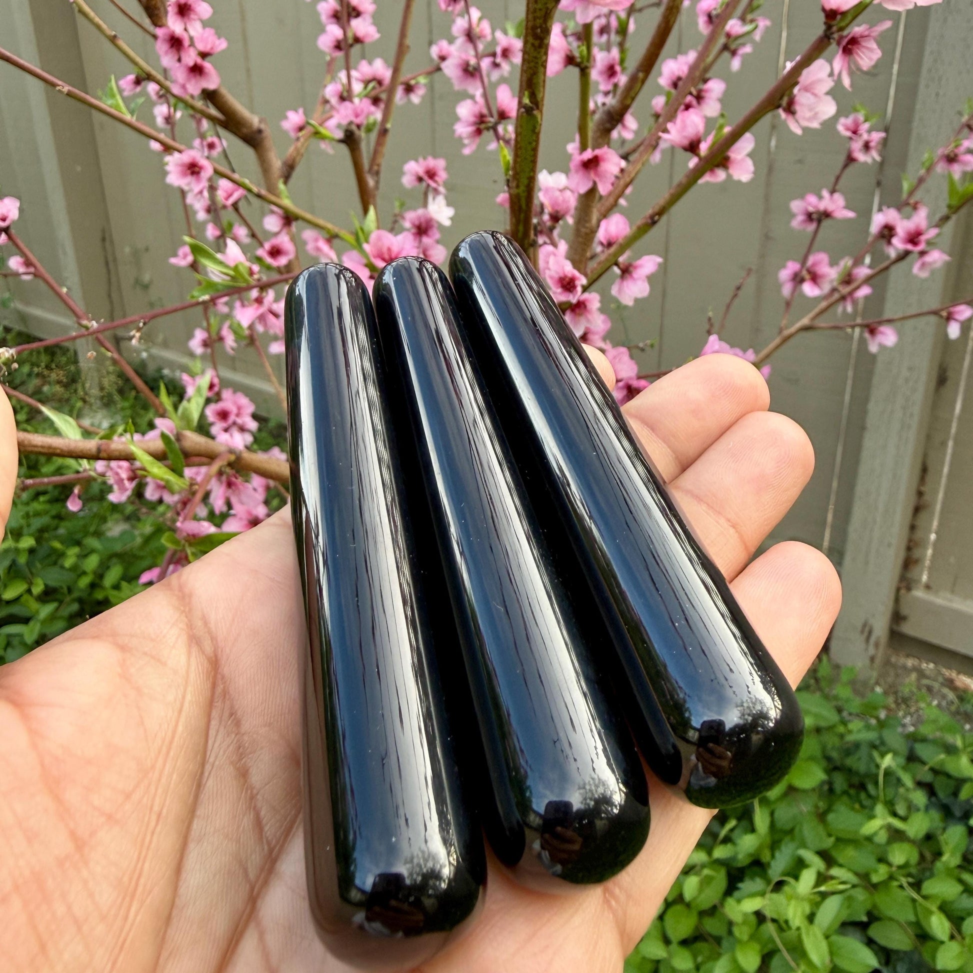 Black Obsidian Crystal Massage Wand | Natural Stone Massager for Acupressure and Trigger Point