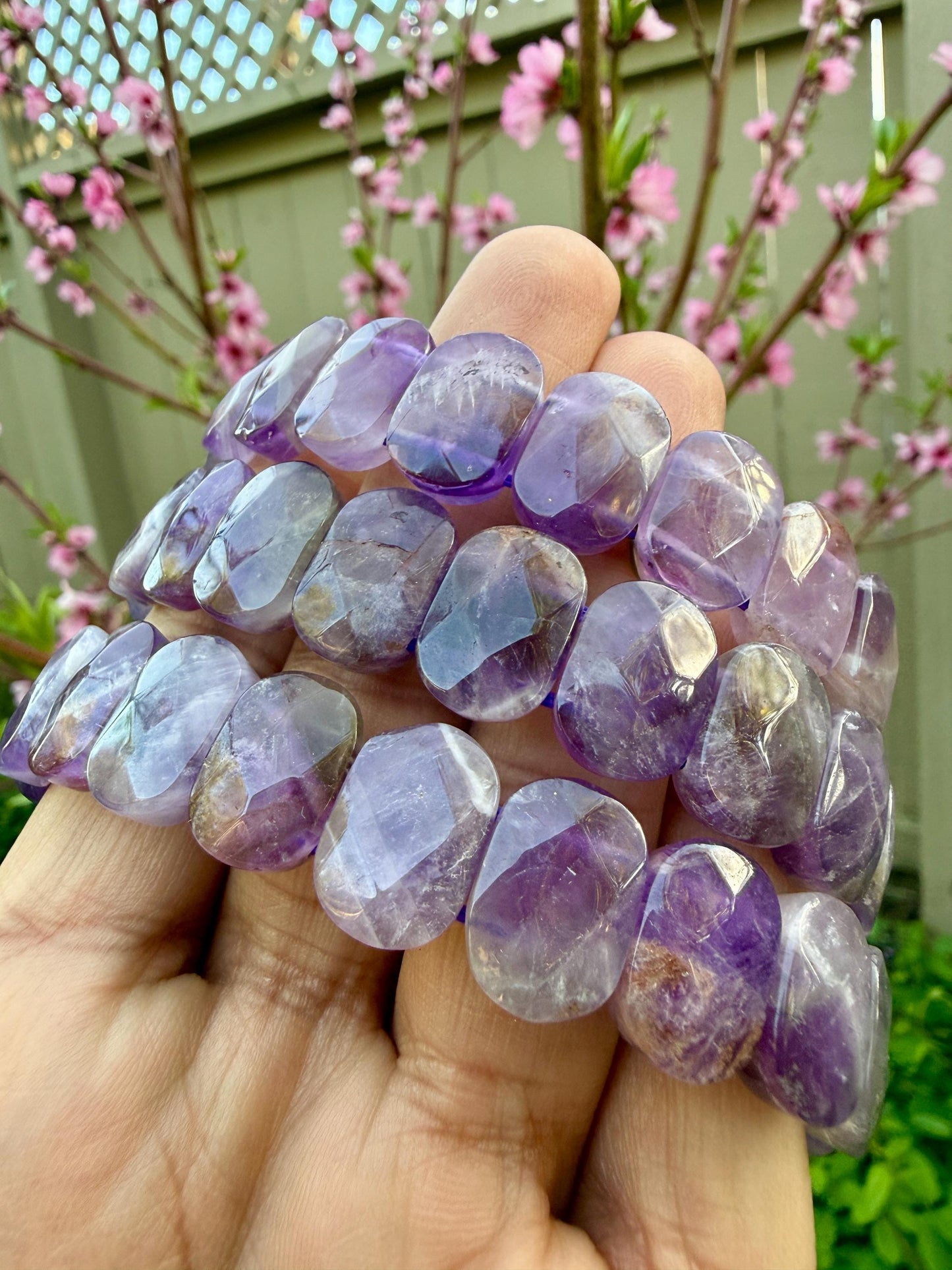 Amethyst Bracelet 15MM Oval Beads – Natural Crystal for Calm, Protection & Spiritual Growth